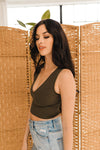 Jolie Ribbed Seamless Crop Top - Moss