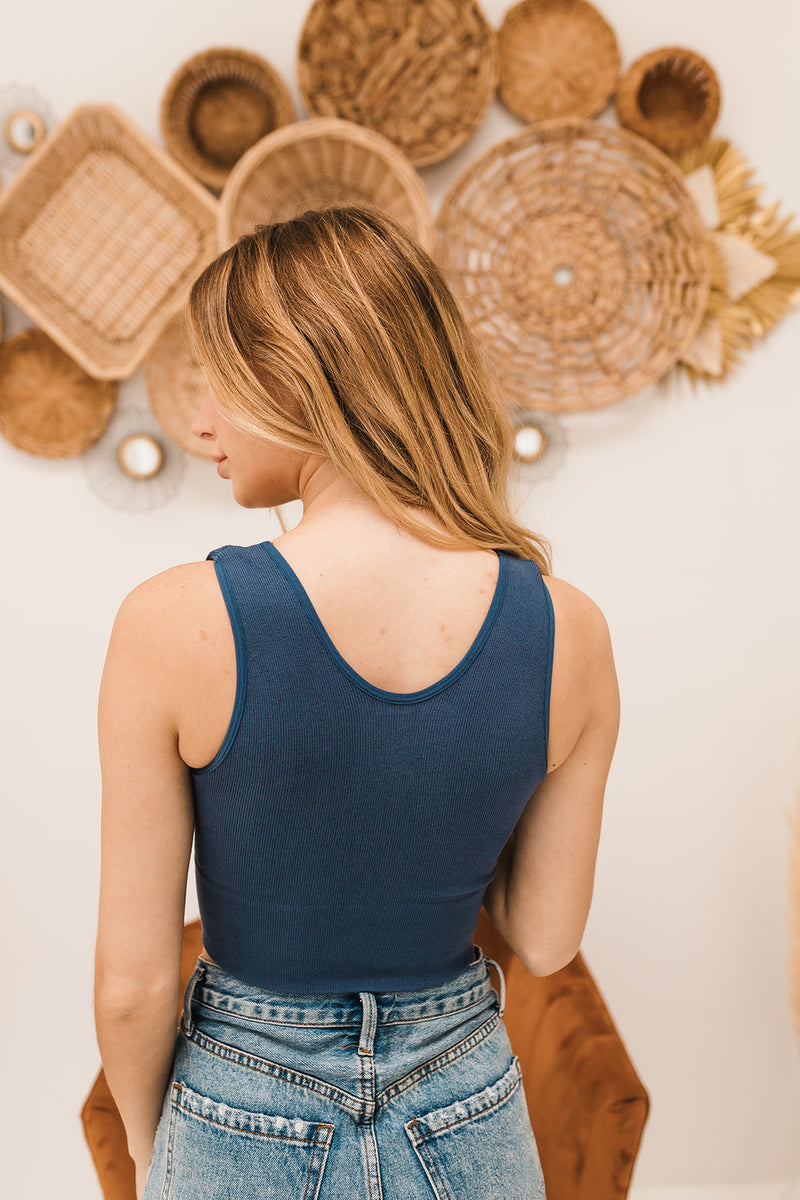 Jolie Ribbed Seamless Crop Top - Marine