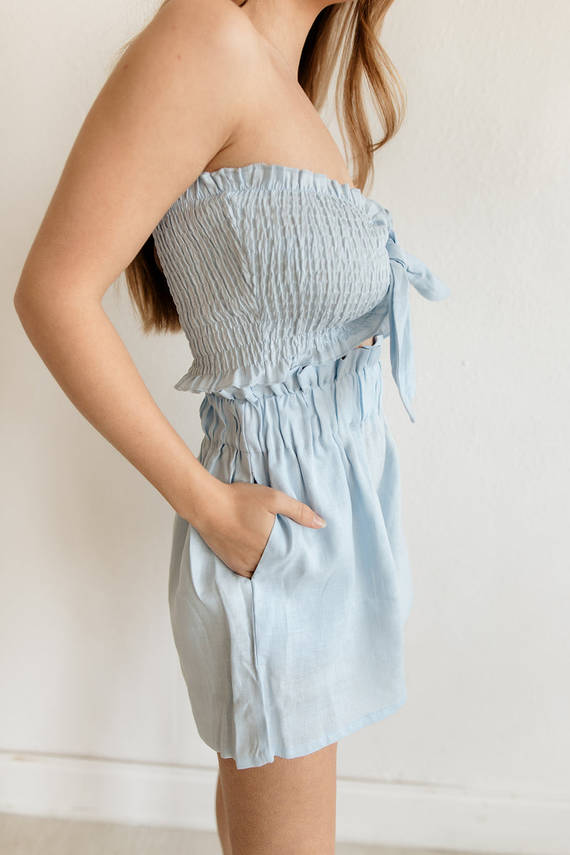 Taylor Linen Tie Front Bandeau Top