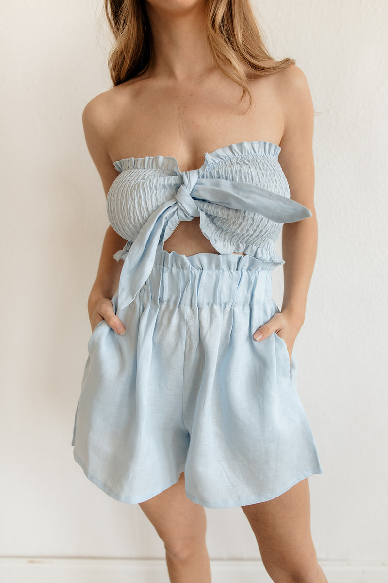 Taylor Linen Tie Front Bandeau Top