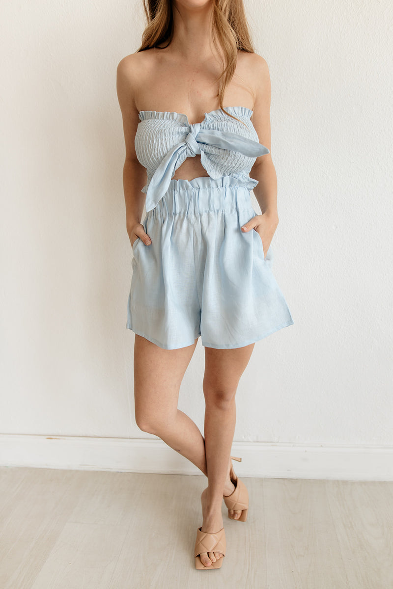 Taylor Linen Tie Front Bandeau Top