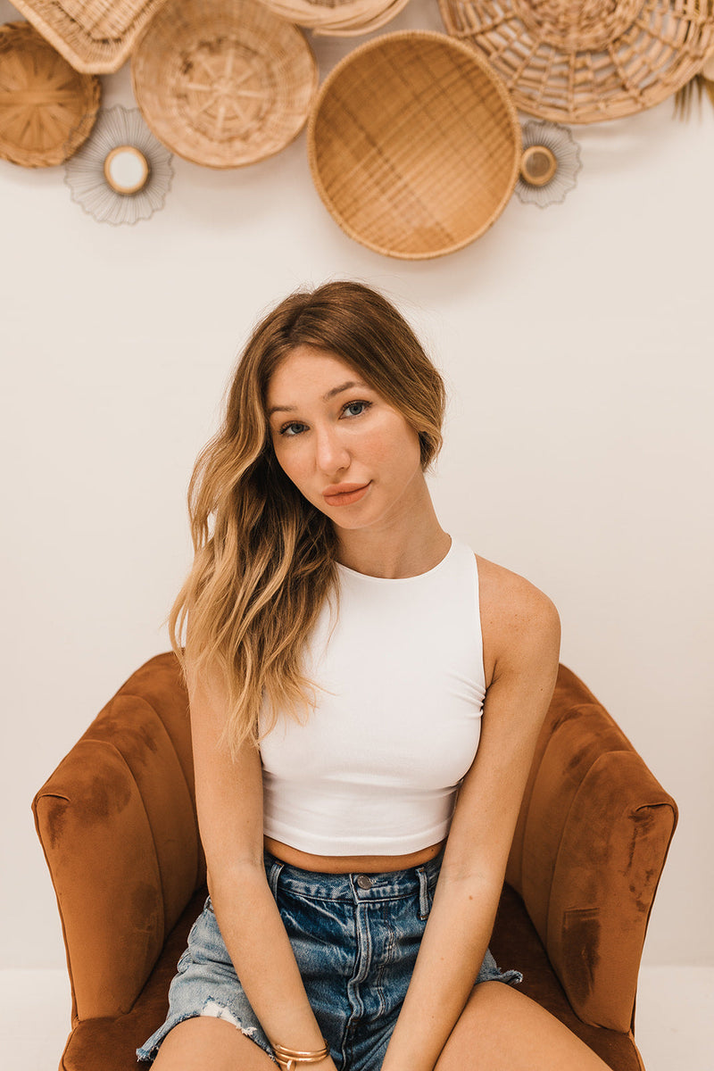 Crew Neck Crop Top - White