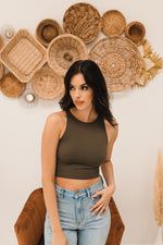 Crew Neck Crop Top - Moss