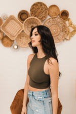 Crew Neck Crop Top - Moss