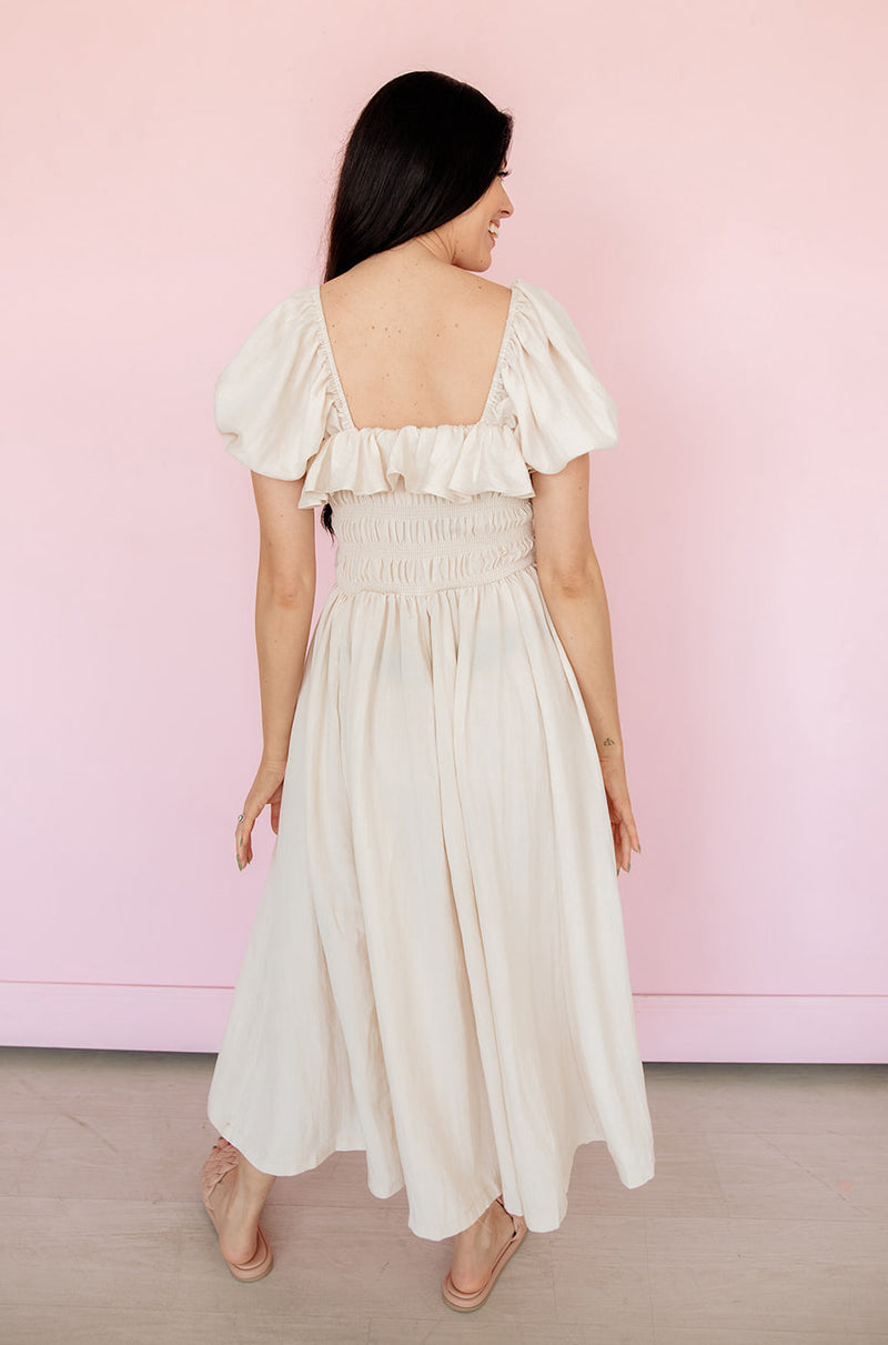 On Cloud Nine Smocked Ruffle Midi Dress