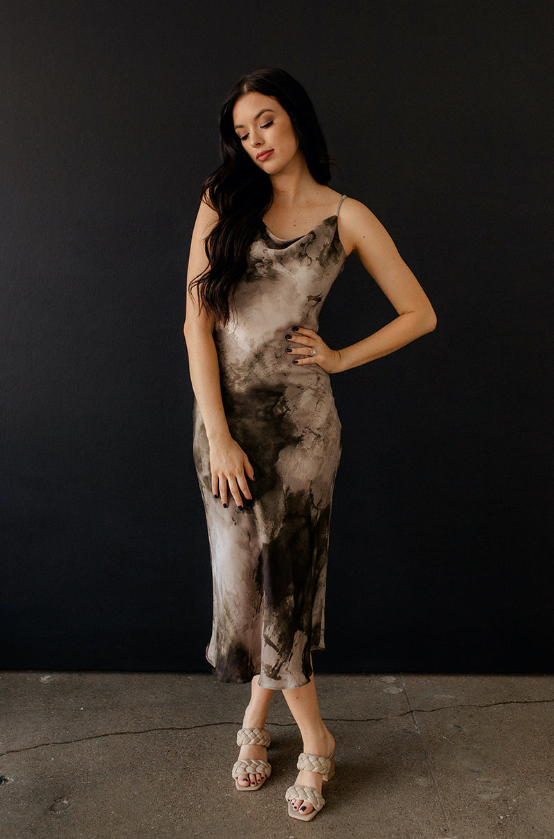Barron Tie Dye Satin Midi Slip Dress
