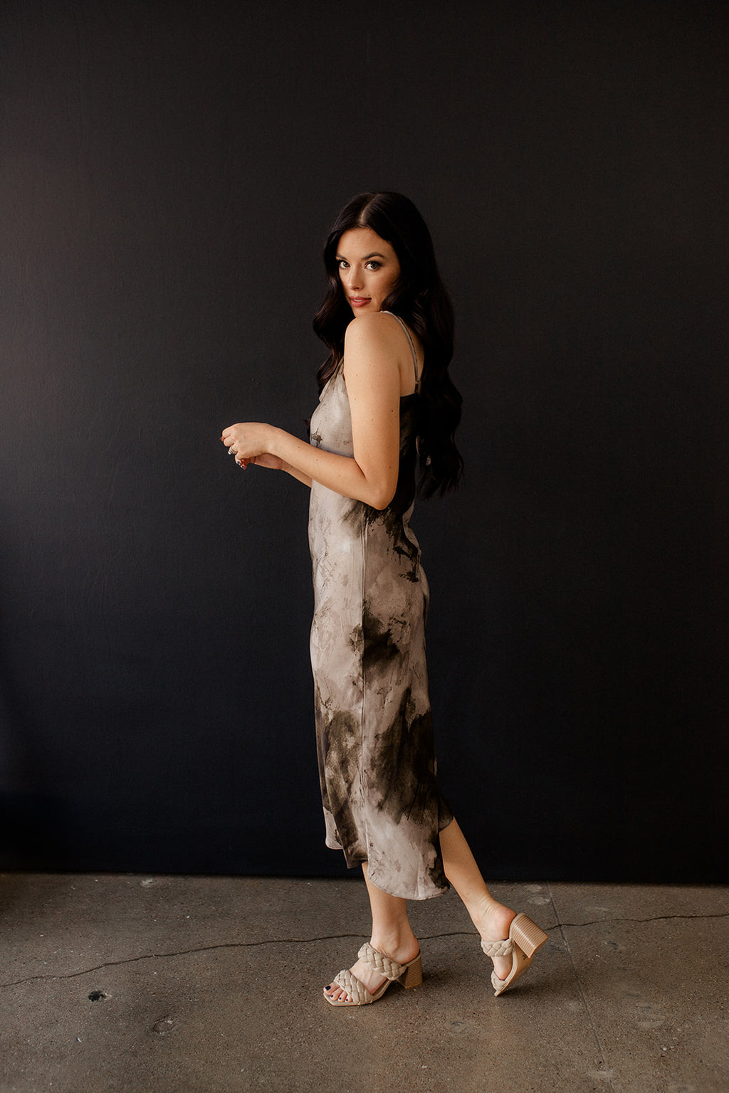 Barron Tie Dye Satin Midi Slip Dress