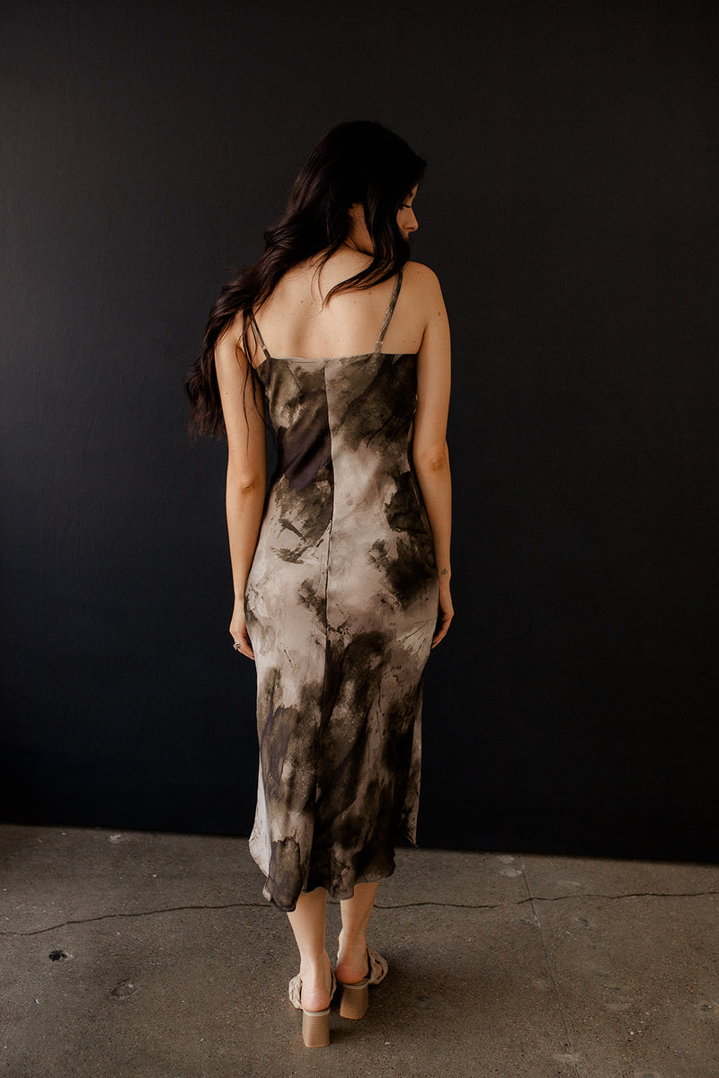 Barron Tie Dye Satin Midi Slip Dress