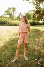 Camden Billowy Linen Crop Top- Salmon