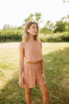 Camden Billowy Linen Crop Top- Salmon