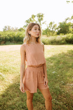Camden Linen High Rise Shorts- Salmon