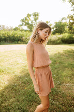 Camden Billowy Linen Crop Top- Salmon