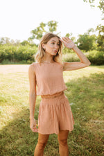 Camden Billowy Linen Crop Top- Salmon