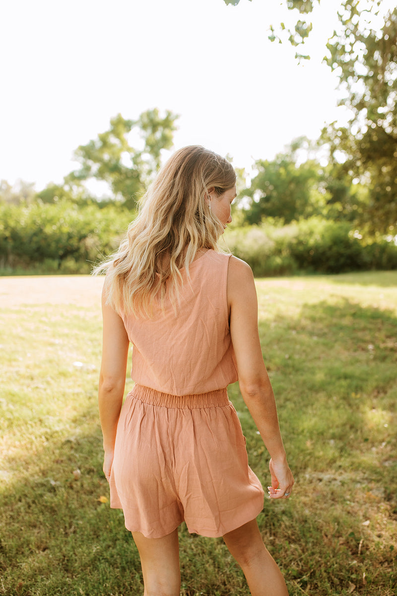 Camden Linen High Rise Shorts- Salmon