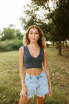 Jolie Ribbed Seamless Crop Top - Marine