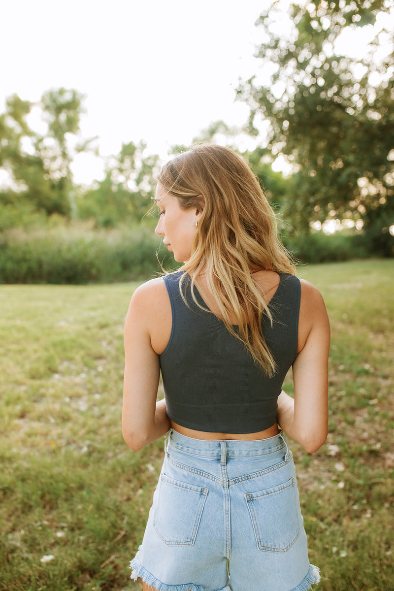 Jolie Ribbed Seamless Crop Top - Marine