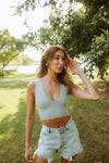 Jolie Ribbed Seamless Crop Top - Pewter