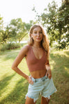 Jolie Ribbed Seamless Crop Top - Chestnut