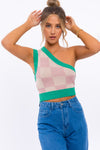 Cope Checkered One Shoulder Top