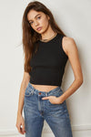 Piper Ribbed Cropped Tank Top - Black