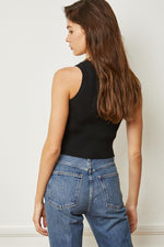 Piper Ribbed Cropped Tank Top - Black