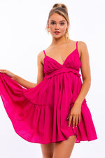 Gracie Cotton Babydoll Dress - Hot Pink