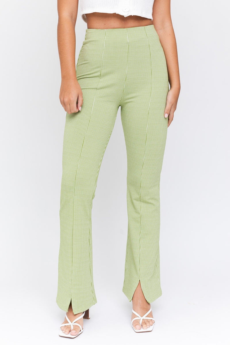 Wait Up Knit Gingham Slit Front Pants