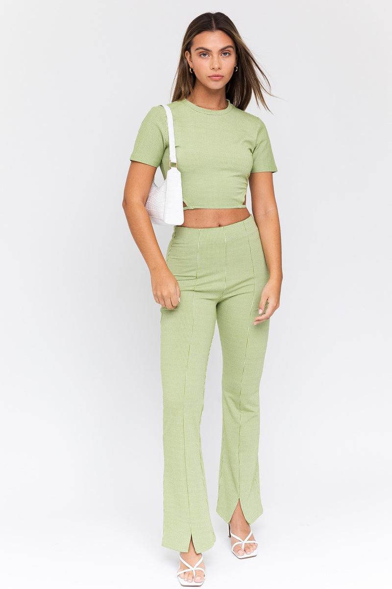 Wait Up Knit Gingham Slit Front Pants