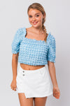 Touch Of Sweetness Puff Sleeve Crop Top- Blue