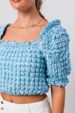 Touch Of Sweetness Puff Sleeve Crop Top- Blue