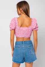 Touch Of Sweetness Puff Sleeve Crop Top- Pink