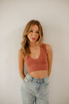 Jolie Ribbed Seamless Crop Top - Chestnut