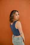 Jolie Ribbed Seamless Crop Top - Marine