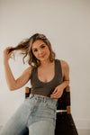 Jolie Ribbed Seamless Crop Top - Moss