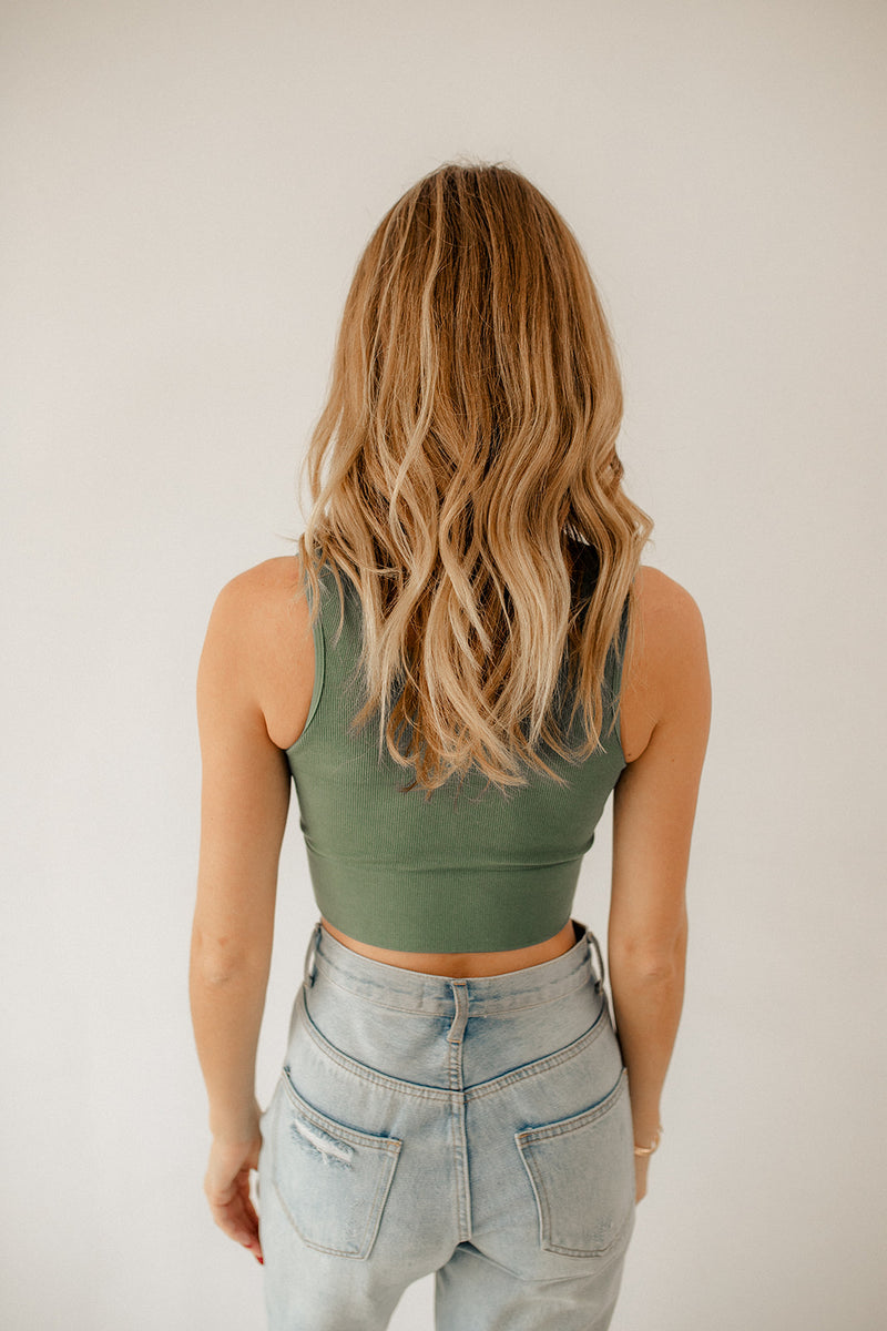 Jolie Ribbed Seamless Crop Top - Dark Sage