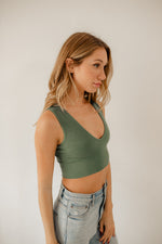 Jolie Ribbed Seamless Crop Top - Dark Sage