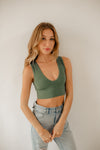 Jolie Ribbed Seamless Crop Top - Dark Sage