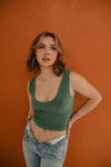 Izzy Ribbed Crop Tank - Dark Sage