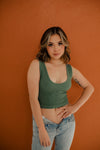 Izzy Ribbed Crop Tank - Dark Sage