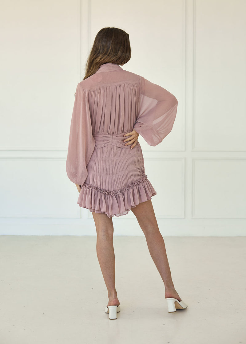 Shine On Pleated Ruffle Mini Dress - Blush