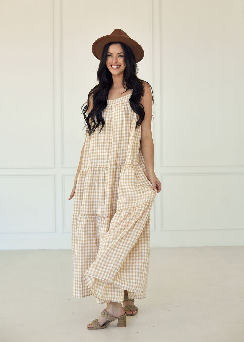 Baker Cotton Gingham Tiered Maxi Dress