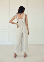 Sirius Pocketed Smocked Tie Linen Jumpsuit