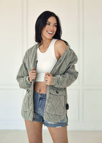 Charli Stone Washed Quilted Jacket - Olive