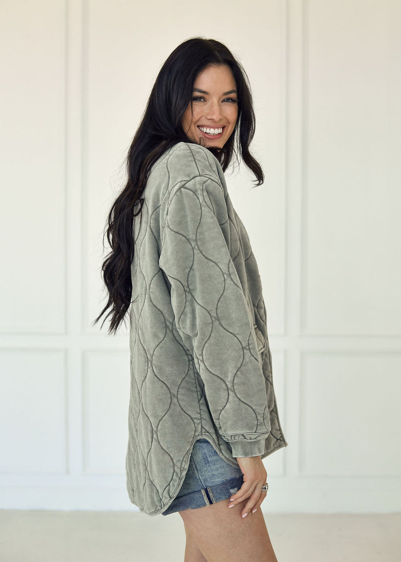 Charli Stone Washed Quilted Jacket - Olive