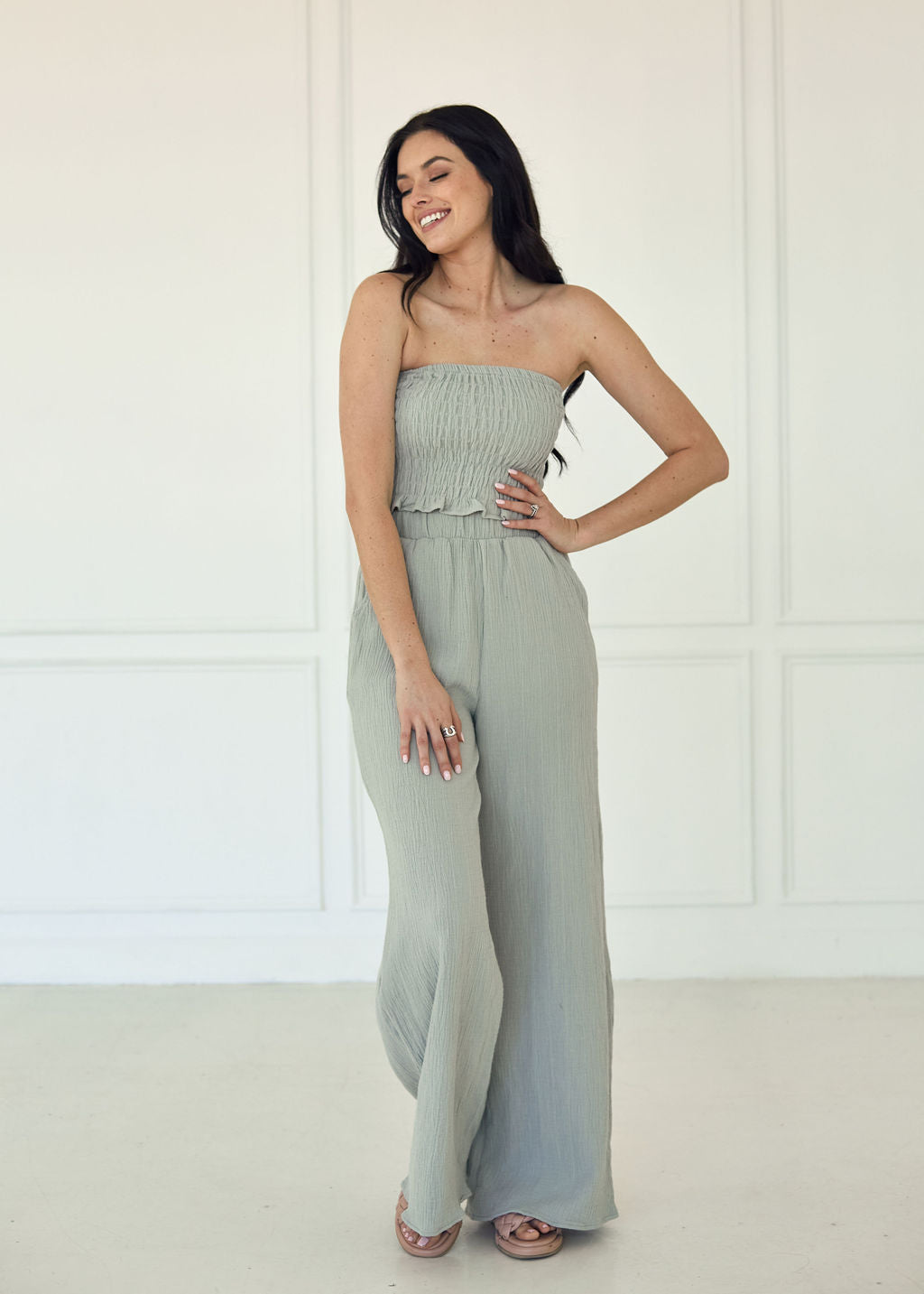 Teri Cotton Wide Leg Pocketed Pants