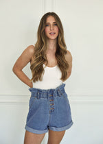 Lani High Rise Paper Bag Waist Denim Shorts