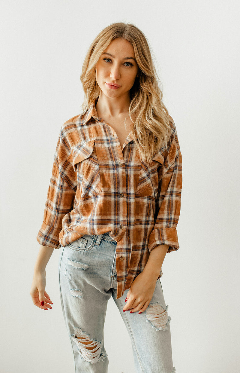 Journey Oversized Plaid Flannel Shirt Top