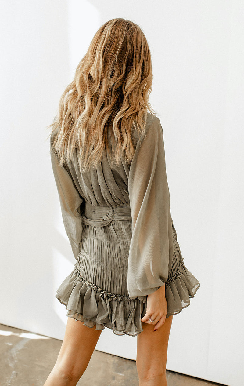 Shine On Pleated Ruffle Mini Dress - Olive