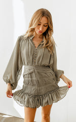 Shine On Pleated Ruffle Mini Dress - Olive