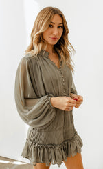 Shine On Pleated Ruffle Mini Dress - Olive